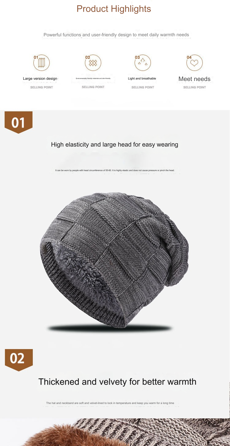 Unisex Winter Beanie Hat Scarf Touchscreen Gloves Set Knit Slouchy Beanie Skull Cap Mittens Circle Scarves | DXBN092