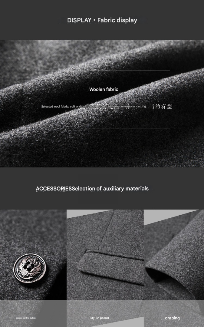 Klassischer Wollmantel für Herren, dicker, mittellanger Trenchcoat aus hochwertiger Wolle und Mischgewebe | 2811 