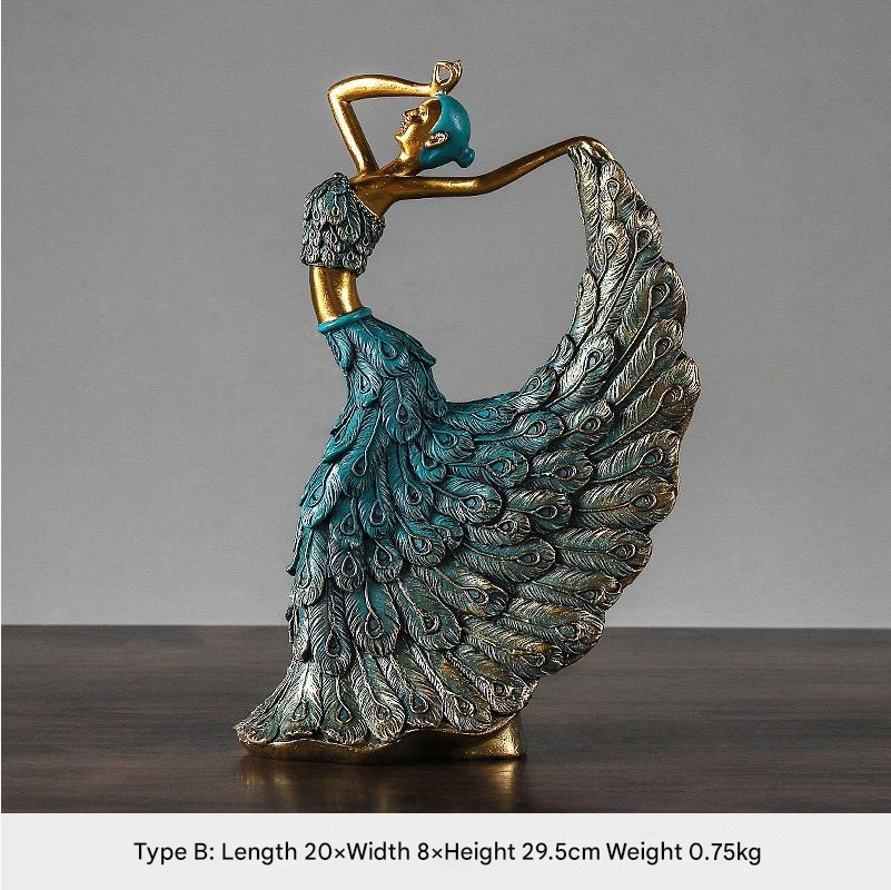 Elegante Statue aus Kunstharz in Form einer Pfauentänzerin, Dekoration mit klassischem Musikthema für drinnen und draußen, Weihnachten, Thanksgiving und Valentinstag | RRW016 