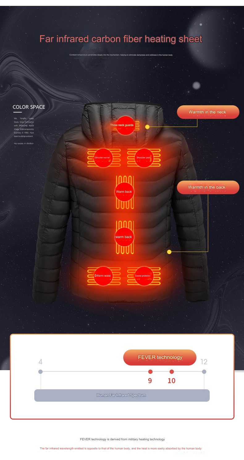 Beheizte Daunenjacke für den Winter, wiederaufladbarer Akku, USB, elektrisch beheizt, Smart-Jacke mit Kapuze | M09 