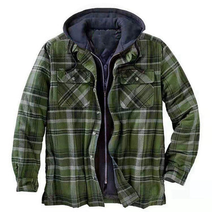 Men's Flannel Plaid Hooded Jacket Lightweight Thermal Zipper Shirt Jacket for Fall & Winter - Cozy & Soft Outwear | SY0004