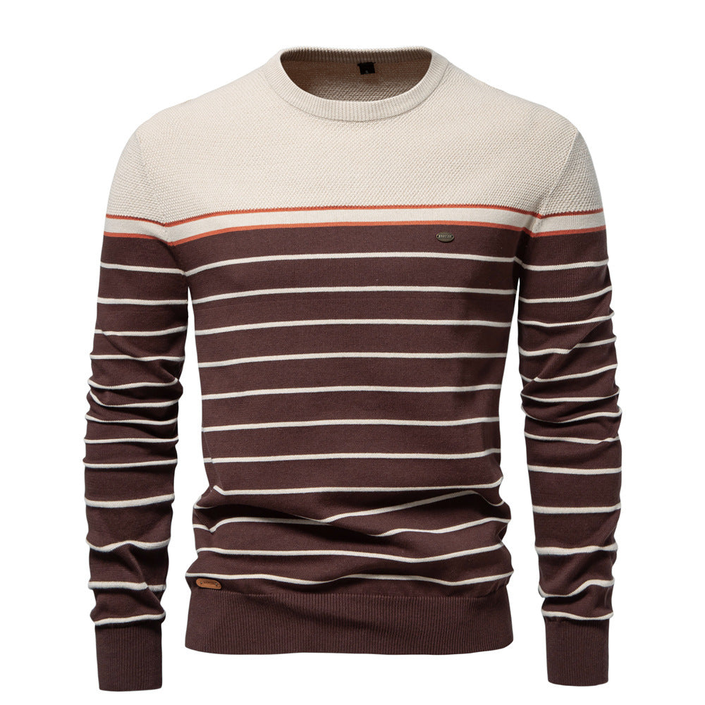 Herren Gestreifter Patchwork Strickpullover – Rundhals Casual Pullover für Herbst/Winter | SW117 