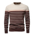 Herren Gestreifter Patchwork Strickpullover – Rundhals Casual Pullover für Herbst/Winter | SW117 