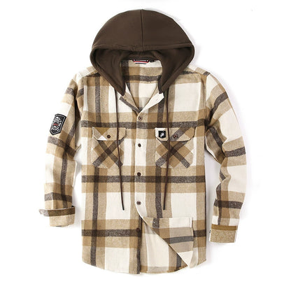 Men's Thick Hooded Plaid Flannel Shirt European & American Style Warm & Loose Fit | S02