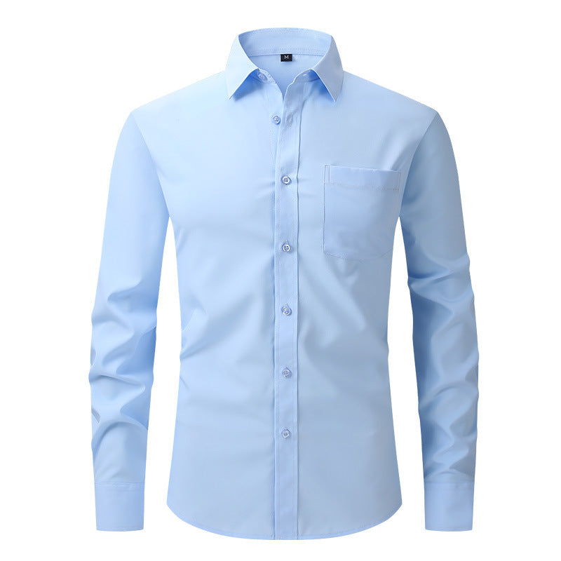 Camicia da uomo elasticizzata formale a maniche lunghe da sposa slim fit, non stirabile | W7 