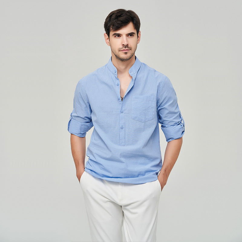 Chemise Henry à boutons solides pour homme, style classique et formel, style polyvalent | M7 