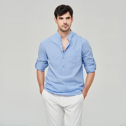 Chemise Henry à boutons solides pour homme, style classique et formel, style polyvalent | M7 