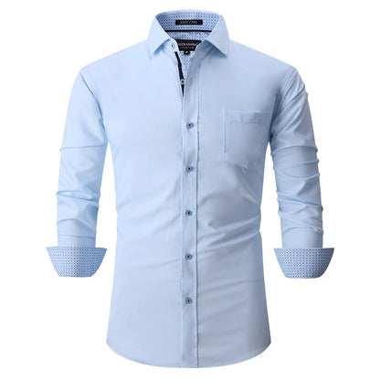 Men's Bamboo Fiber Long-Sleeved Shirts - Solid Color, Breathable & Non-Iron Casual Shirt | S01