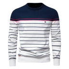 Herren Gestreifter Patchwork Strickpullover – Rundhals Casual Pullover für Herbst/Winter | SW117 