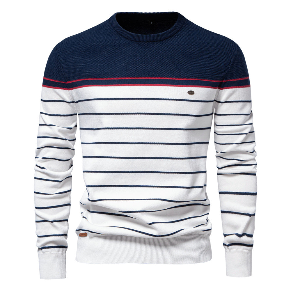 Herren Gestreifter Patchwork Strickpullover – Rundhals Casual Pullover für Herbst/Winter | SW117 