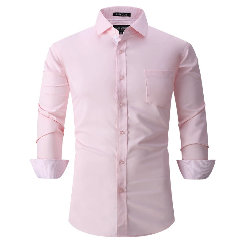 Men's Bamboo Fiber Long-Sleeved Shirts - Solid Color, Breathable & Non-Iron Casual Shirt | S01