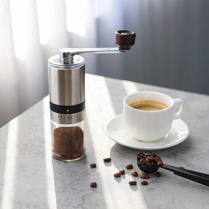 Tragbare manuelle Kaffeemühle – Handkurbel-Kaffeemühle aus Edelstahl mit Keramikmahlwerk für die Zubereitung zu Hause und im Freien | 1070165 