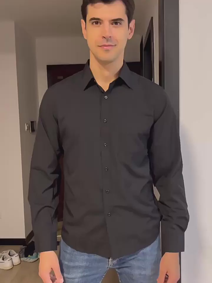 Herren Elastizität Formelles Hemd Langarm Hochzeit Slim Fit Bügelfreie Hemden Top | W7 