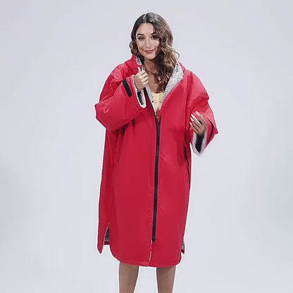 Warm Waterproof Swim Parka Oversized Hooded Changing Robe Sherpa Liner Swimming Coat Dry Surf Poncho |