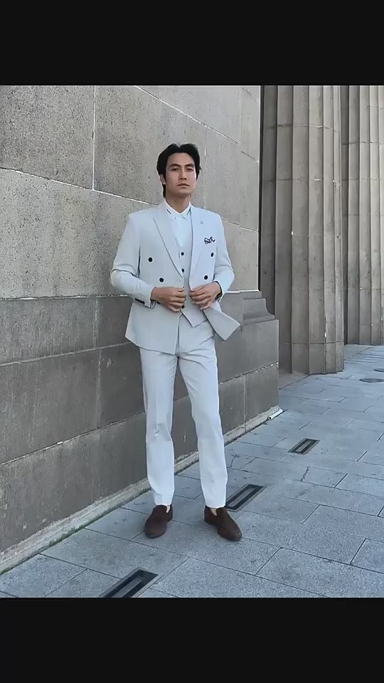 Zweireihiger Herrenanzug, 3-teilig, maßgeschneidert, Smart Fit, für Anlässe, Partys, Business-Anzüge (Blazer + Weste + Hose) | HC67 