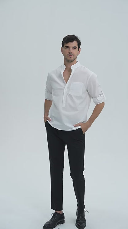 Chemise Henry à boutons solides pour homme, style classique et formel, style polyvalent | M7 