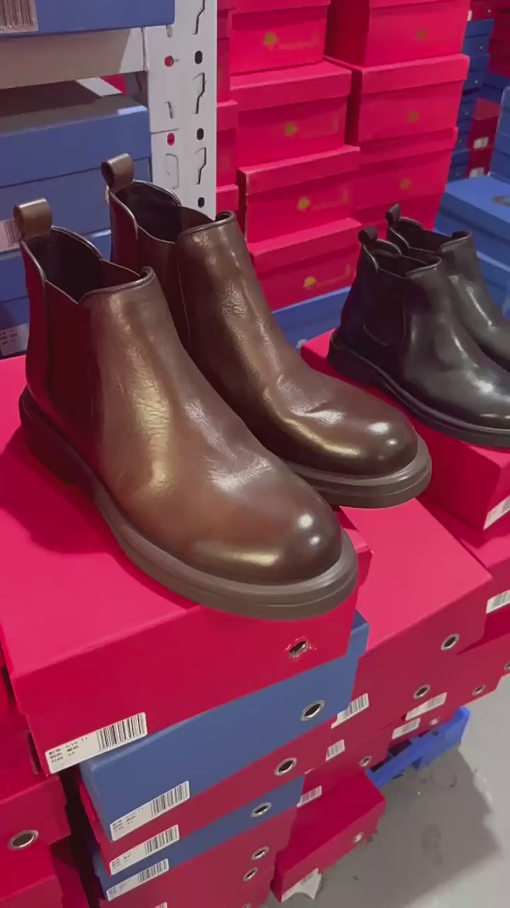 TELUOLU Men's Chelsea Boots | Premium Leather High-Top Boots | Chunky Sole British Retro Ankle Boots | 603-1