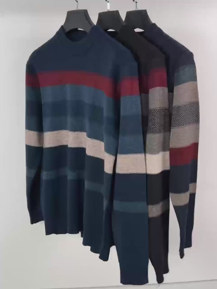 Gemütlicher Herren-Pullover mit Farbblock, weich gestrickt, ultra-dehnbar, klassisches Rundhals-Sweatshirt | X05