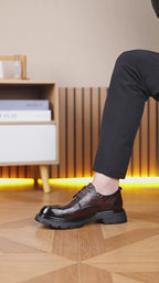 Men's Premium Full-Grain Leather Business Shoes | Thick Sole Oxfords with Breathable Pigskin Lining | Light Luxury Formal Footwear | 77027