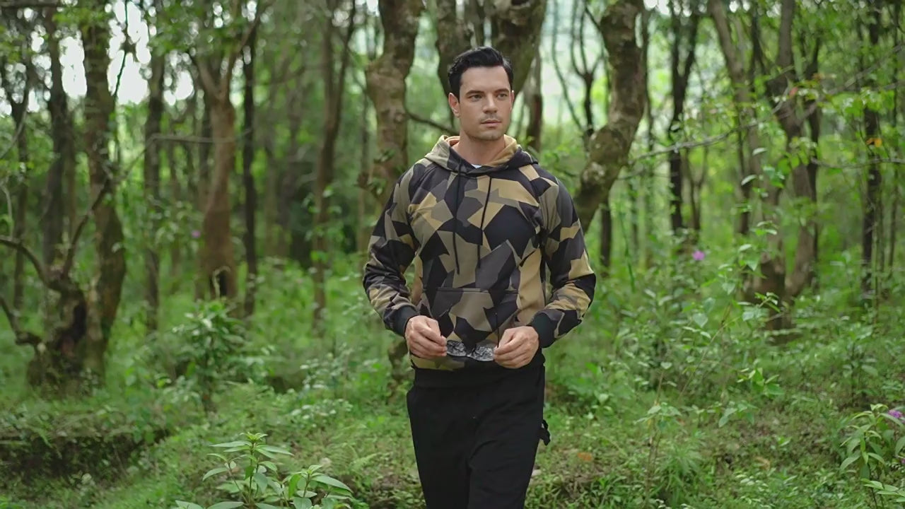 Herren Camouflage Trainingsanzug Locker Camouflage Kapuzen-Jogginghose Zweiteiliges Set | LK68 