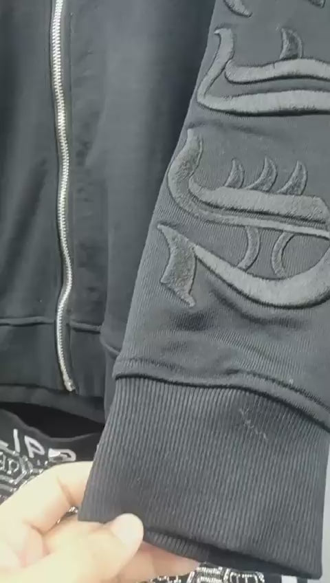 Hochwertiger Athleisure-Trainingsanzug für Herren mit Reißverschluss und Kapuze, bestickt, 2-teilig | 879 
