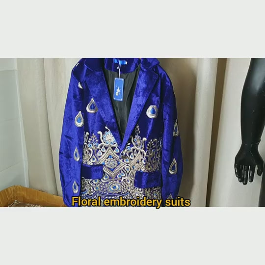 Luxus-Blazer für Herren, Samt, mit Goldfaden bestickt, Hochzeitsanzug, Nachtclub, Party, Kostüm, Mäntel | X1009 