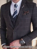 Formeller 3-teiliger Anzug im Retro-Karo-Tweed, einreihig, Slim Fit, Blazer, Weste und Hose, Business, Hochzeits- und Partykleid | 307