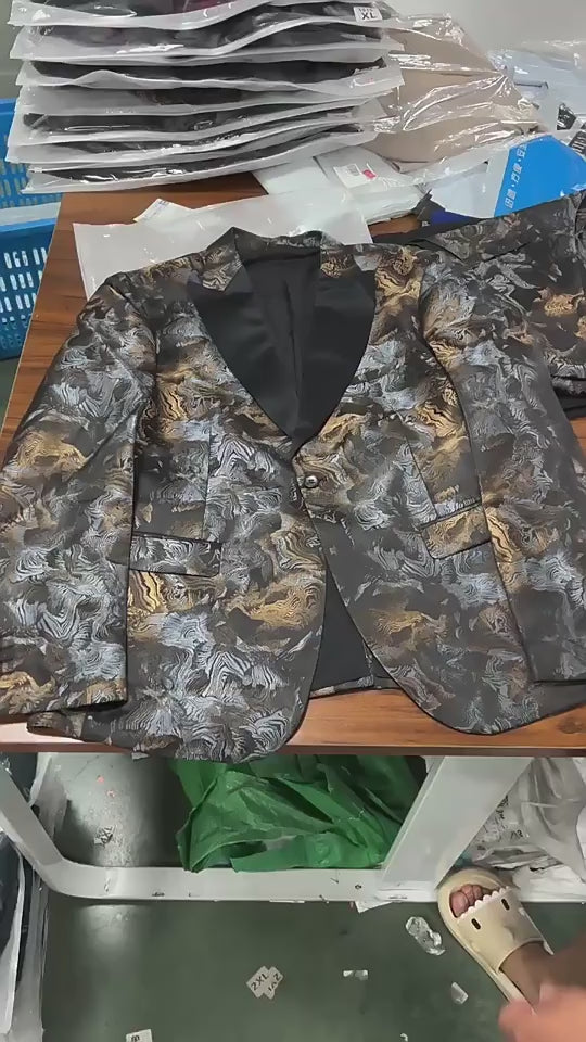 Luxuriöser, hochwertiger Herren-Smokinganzug aus Jacquard, dreiteilig, für Hochzeiten, Partys, Blazer, Weste und Hose | 1515 