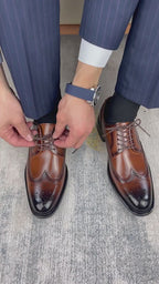 Men's Casual Wedding Boots Formal Lace Up Brogue Shoes Cow Genuine Leather Oxford Dress Shoes | KSHK5011-1