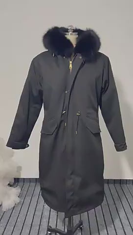 Echter Premium-Fuchspelz, warme Parka-Jacke mit Kapuze, echtes Nerzpelz-Futter, Mantel | 209 