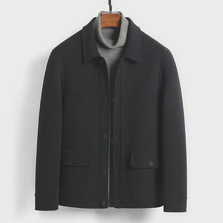100% Wool Double-Faced Short Coat | Men’s Premium Tailored Overcoat | Warm Business Casual Outerwear | 86703