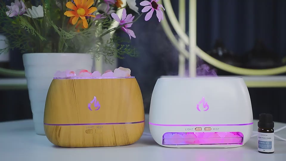 Himalaya-Kristallsalzsteine, Aroma-Luftbefeuchter, 7 Farben, LED, USB, tragbar, Feuerflamme, Aromatherapie, ätherisches Öl, Diffusor | 101 