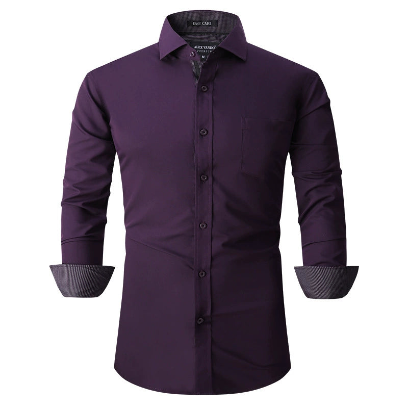 Men's Bamboo Fiber Long-Sleeved Shirts - Solid Color, Breathable & Non-Iron Casual Shirt | S01