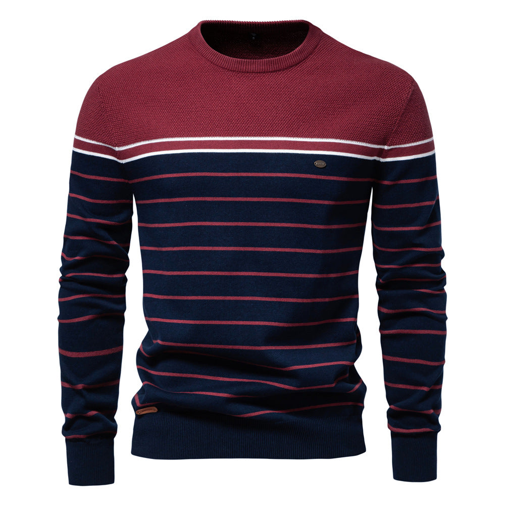 Herren Gestreifter Patchwork Strickpullover – Rundhals Casual Pullover für Herbst/Winter | SW117 
