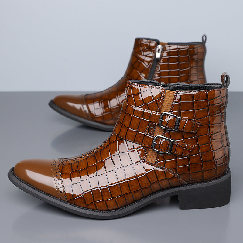 Reißverschluss geprägte High-Top-Lederschuhe Herren Vintage Martin Stiefel | 6805 