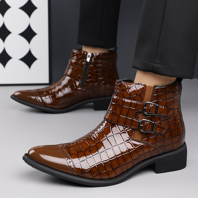 Reißverschluss geprägte High-Top-Lederschuhe Herren Vintage Martin Stiefel | 6805 