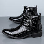 Reißverschluss geprägte High-Top-Lederschuhe Herren Vintage Martin Stiefel | 6805 