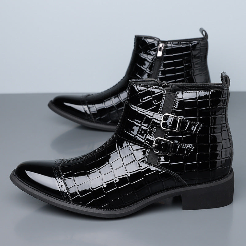 Reißverschluss geprägte High-Top-Lederschuhe Herren Vintage Martin Stiefel | 6805 