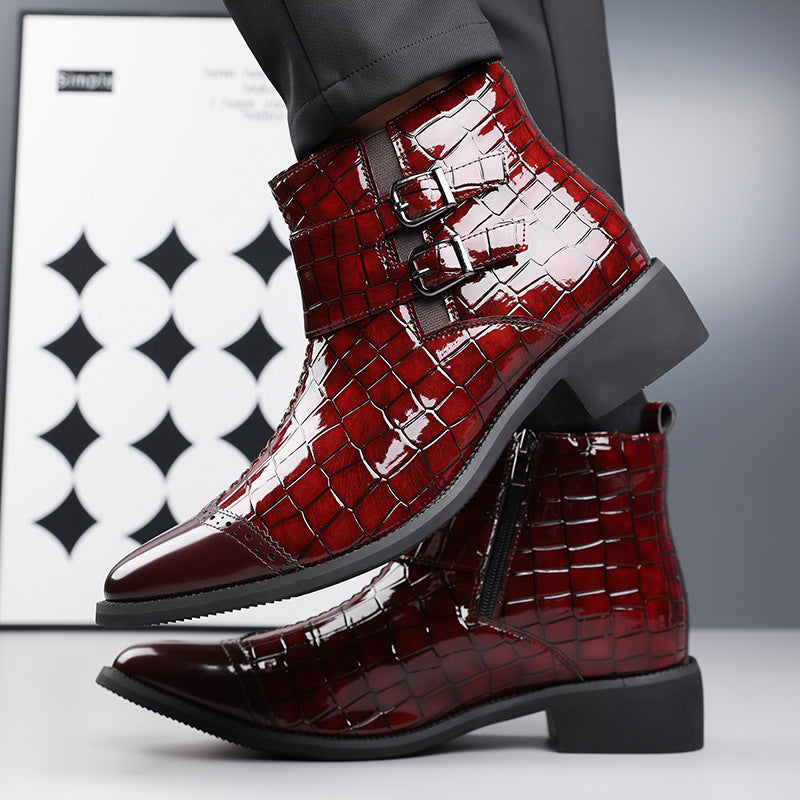 Reißverschluss geprägte High-Top-Lederschuhe Herren Vintage Martin Stiefel | 6805 