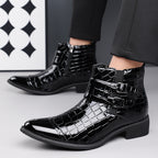 Reißverschluss geprägte High-Top-Lederschuhe Herren Vintage Martin Stiefel | 6805 