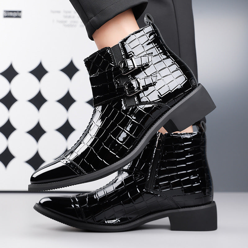 Reißverschluss geprägte High-Top-Lederschuhe Herren Vintage Martin Stiefel | 6805 