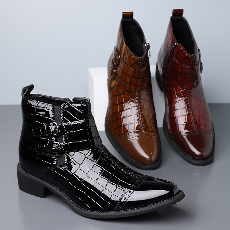 Reißverschluss geprägte High-Top-Lederschuhe Herren Vintage Martin Stiefel | 6805 