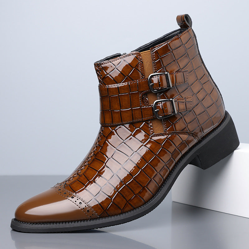 Reißverschluss geprägte High-Top-Lederschuhe Herren Vintage Martin Stiefel | 6805 