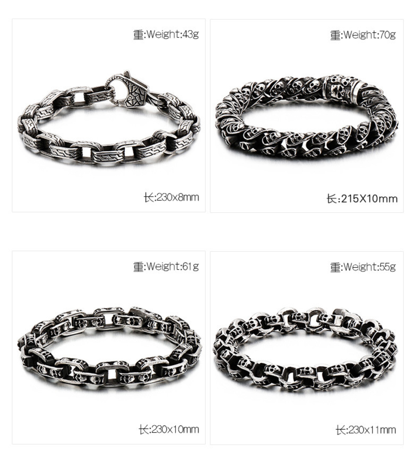 Herren Edelstahl Totenkopf Armband Punk Motorrad Geisterkopf Design Titan Stahl Armband | KB120968-BDJX 