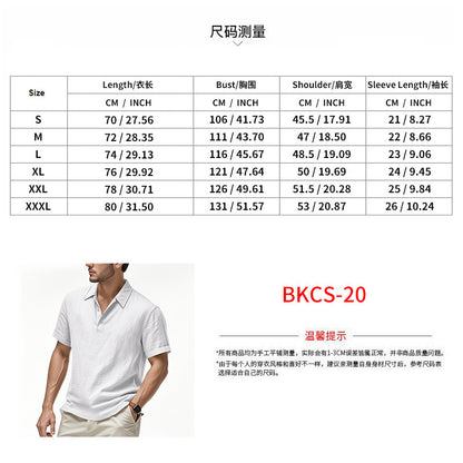 Herren-Poloshirt aus Leinen im britischen Gentleman-Stil, lockere Passform, Sommer, kurze Ärmel | YHBKCS-20 