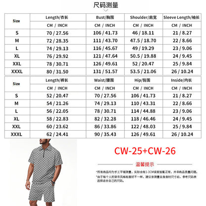 Trendiges Herren-Poloshirt mit Schachbrettmuster und passenden Shorts, zweiteiliges Sommer-Outfit-Set | CW-25