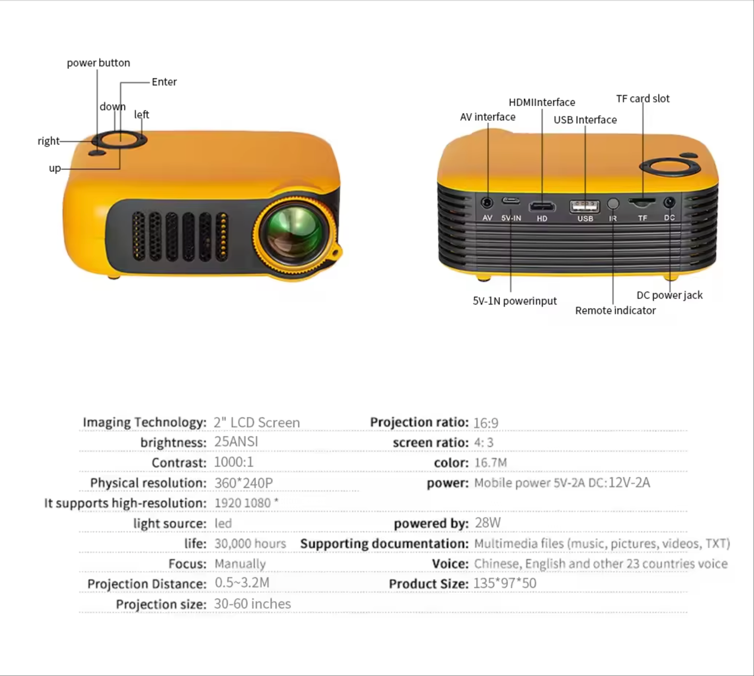 TRANSJEE Mini-Projektor – Tragbares intelligentes LED-Heimkino, mobiler Bildschirm im Taschenformat, LED-Projektor für Filme und Spiele | A2000 