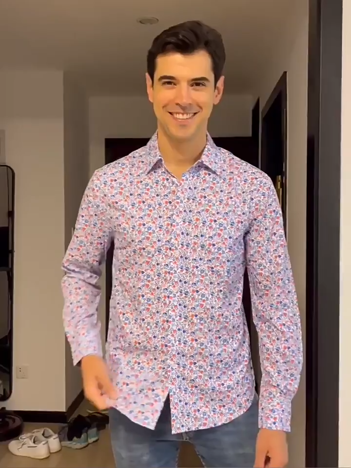 Chemise boutonnée à imprimé floral pour homme, design classique et formel, chemise habillée pour le travail | Q7 