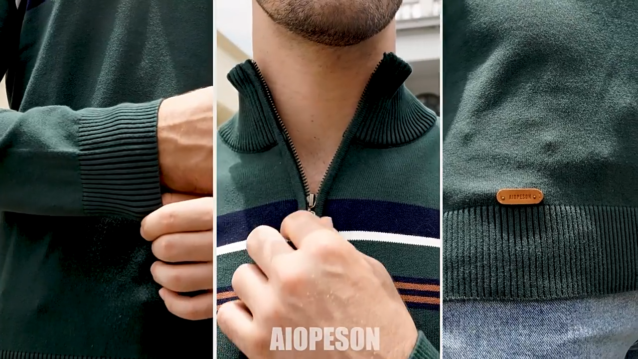 Winter-Rollkragenpullover aus Baumwolle mit Stehkragen, gerippter Business-Streifen für Herren | SW155 