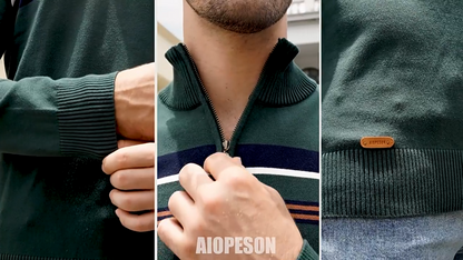 Winter Mock Neck Cotton Pullover Knit Business Strip Ribbed Turtleneck Sweaters for Men | SW155